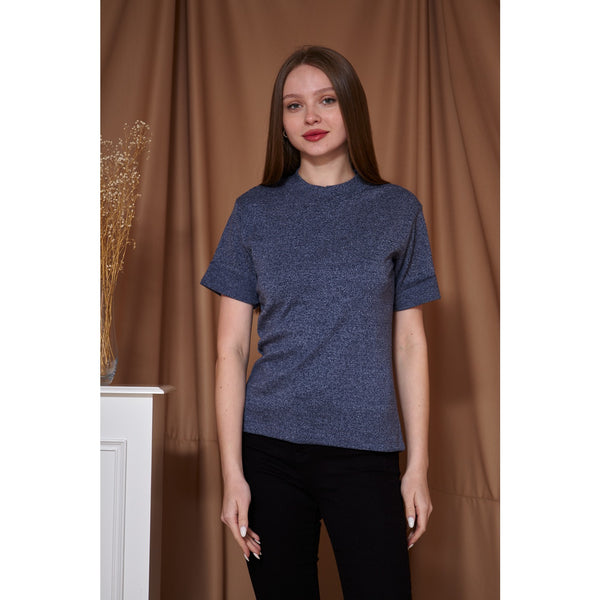 Ink Blue Melange Mock Neck Half Sleeves | Montivo Pakistan