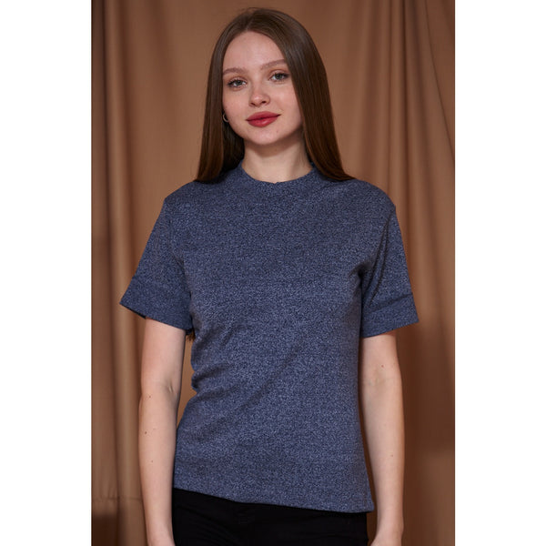 Ink Blue Melange Mock Neck Half Sleeves | Montivo Pakistan