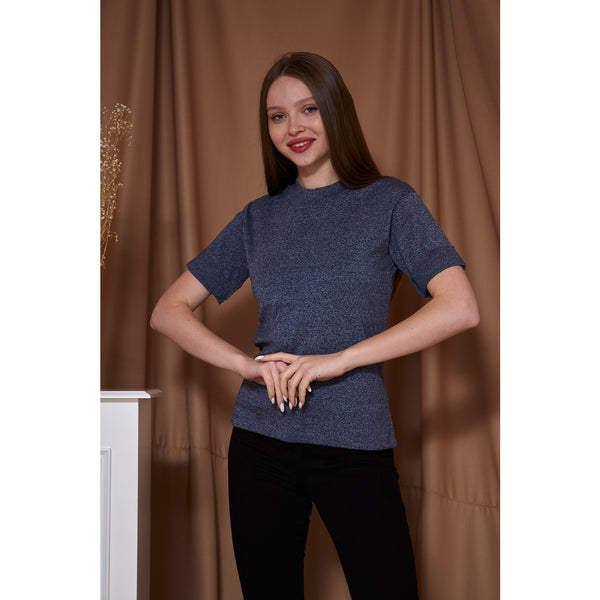 Ink Blue Melange Mock Neck Half Sleeves | Montivo Pakistan