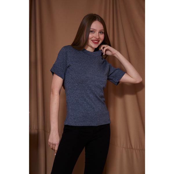 Ink Blue Melange Mock Neck Half Sleeves | Montivo Pakistan