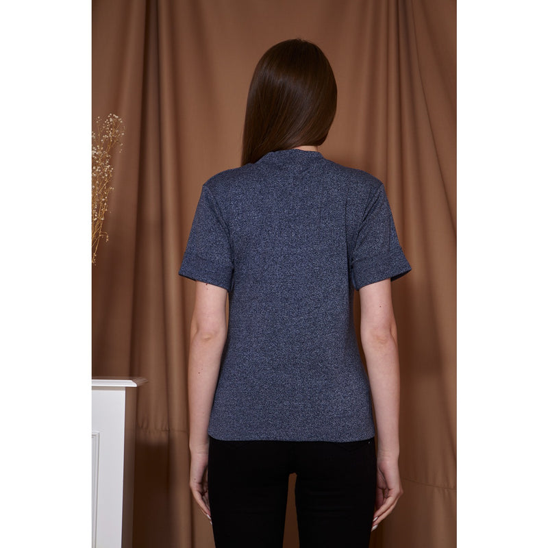 Ink Blue Melange Mock Neck Half Sleeves | Montivo Pakistan