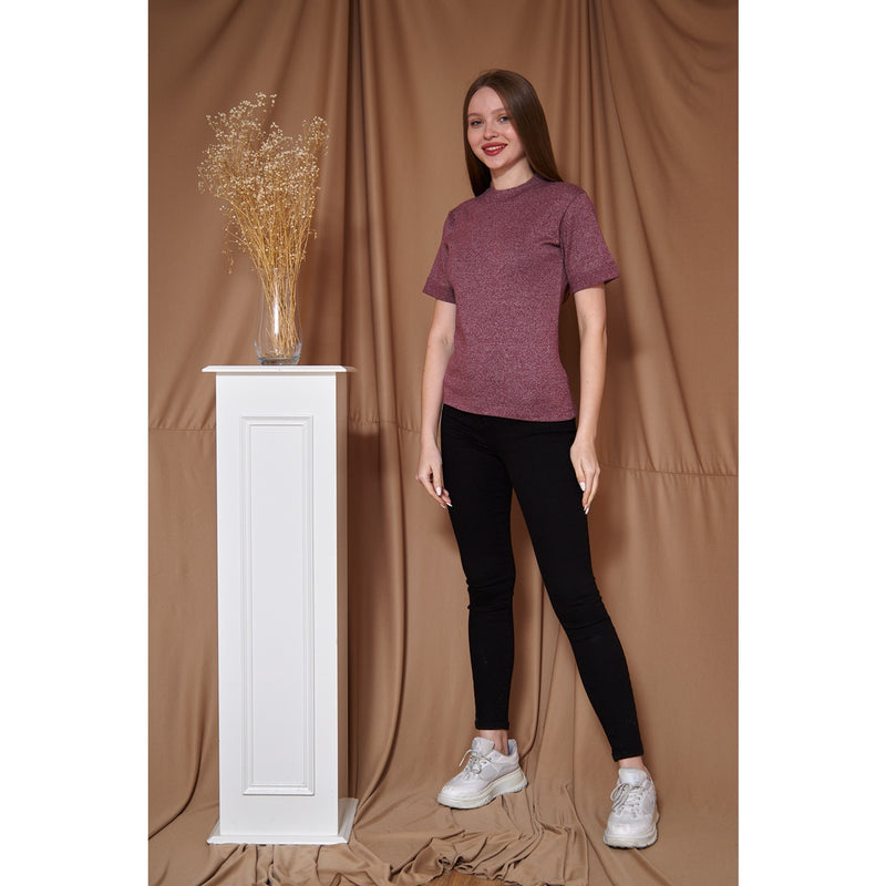 Dark Pink Melange Mock Neck Half Sleeves | Montivo Pakistan
