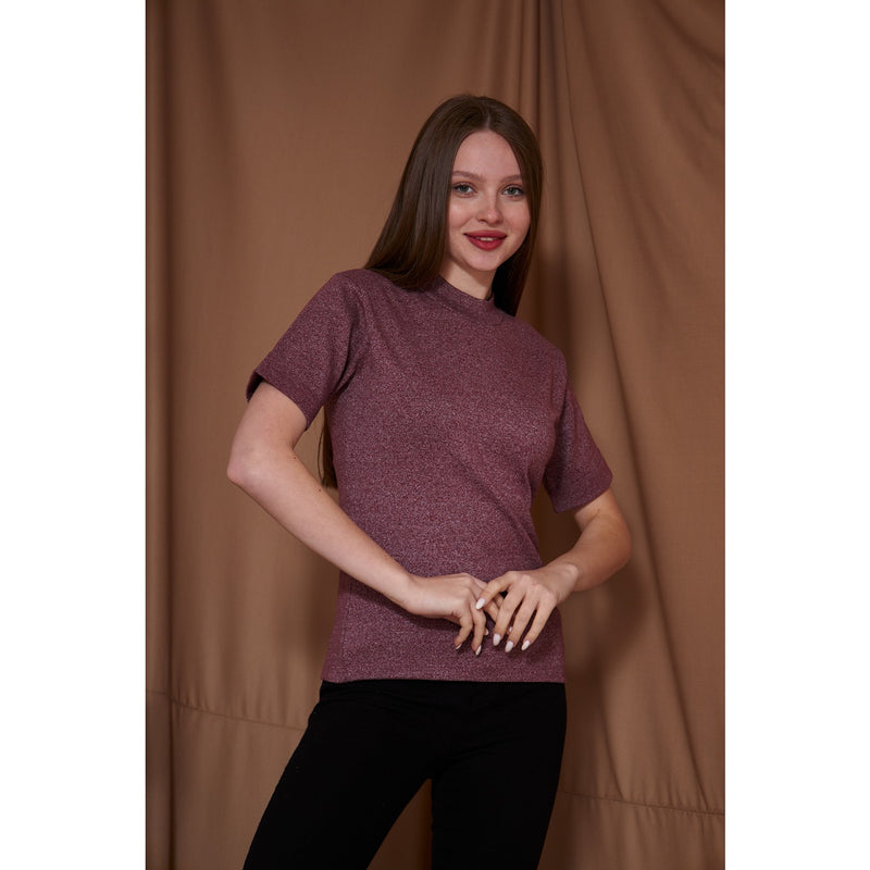 Dark Pink Melange Mock Neck Half Sleeves | Montivo Pakistan