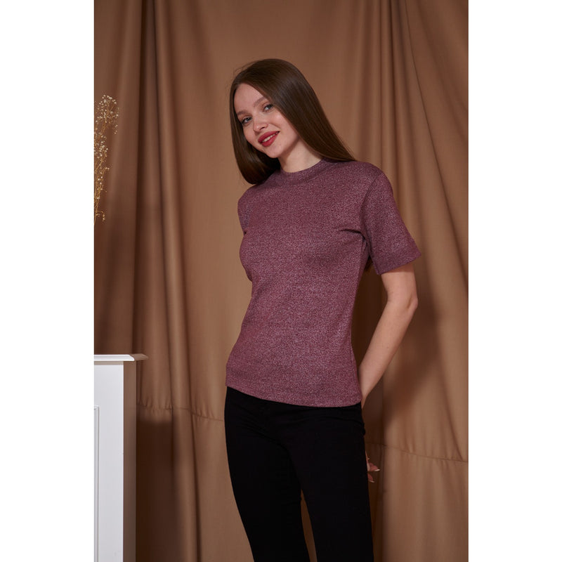 Dark Pink Melange Mock Neck Half Sleeves | Montivo Pakistan