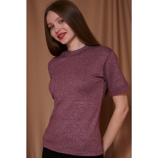 Dark Pink Melange Mock Neck Half Sleeves | Montivo Pakistan