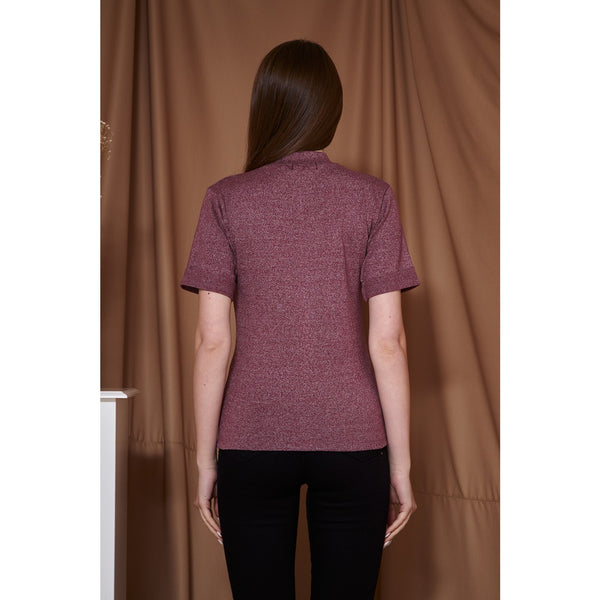 Dark Pink Melange Mock Neck Half Sleeves | Montivo Pakistan