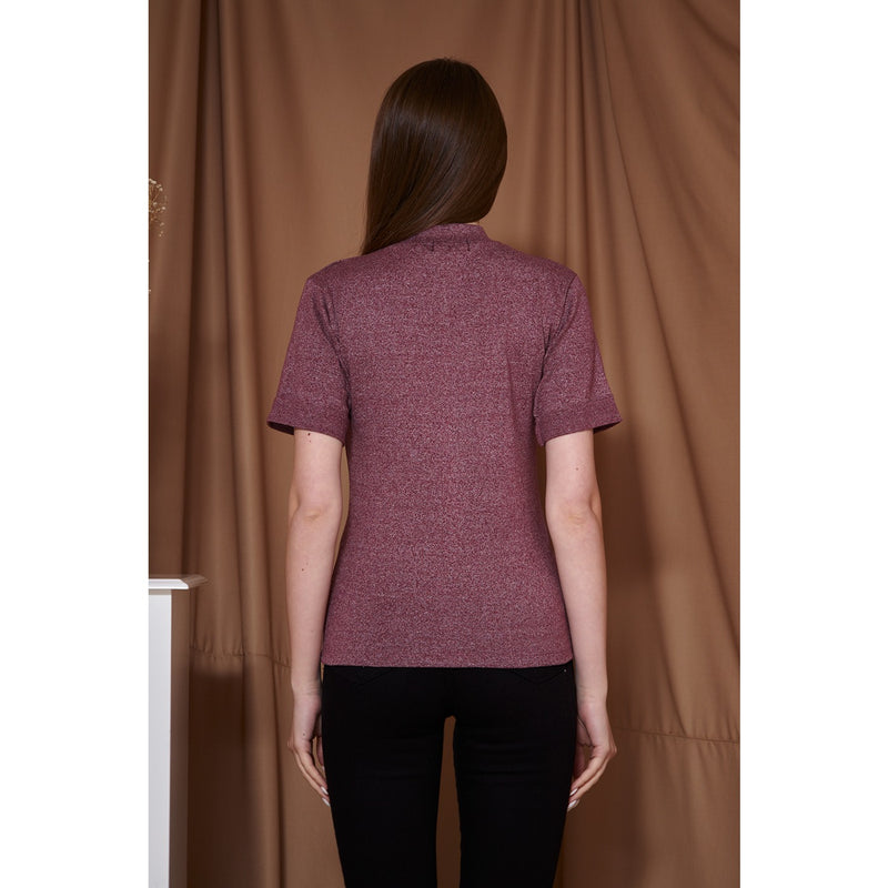 Dark Pink Melange Mock Neck Half Sleeves | Montivo Pakistan