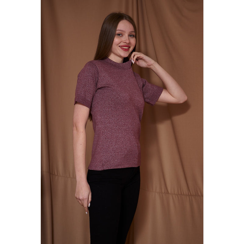 Dark Pink Melange Mock Neck Half Sleeves | Montivo Pakistan