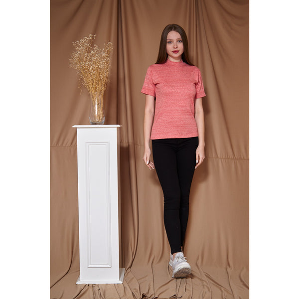 Light Pink Melange Mock Neck Half Sleeves | Montivo Pakistan