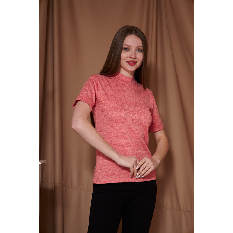 Light Pink Melange Mock Neck Half Sleeves | Montivo Pakistan