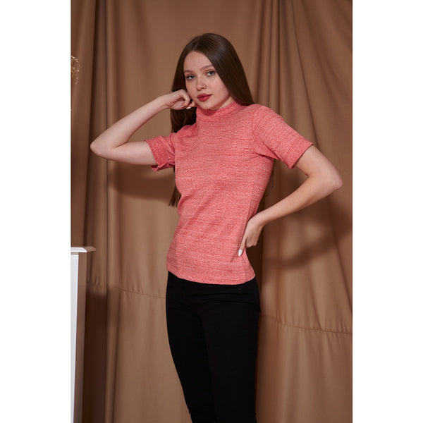Light Pink Melange Mock Neck Half Sleeves | Montivo Pakistan