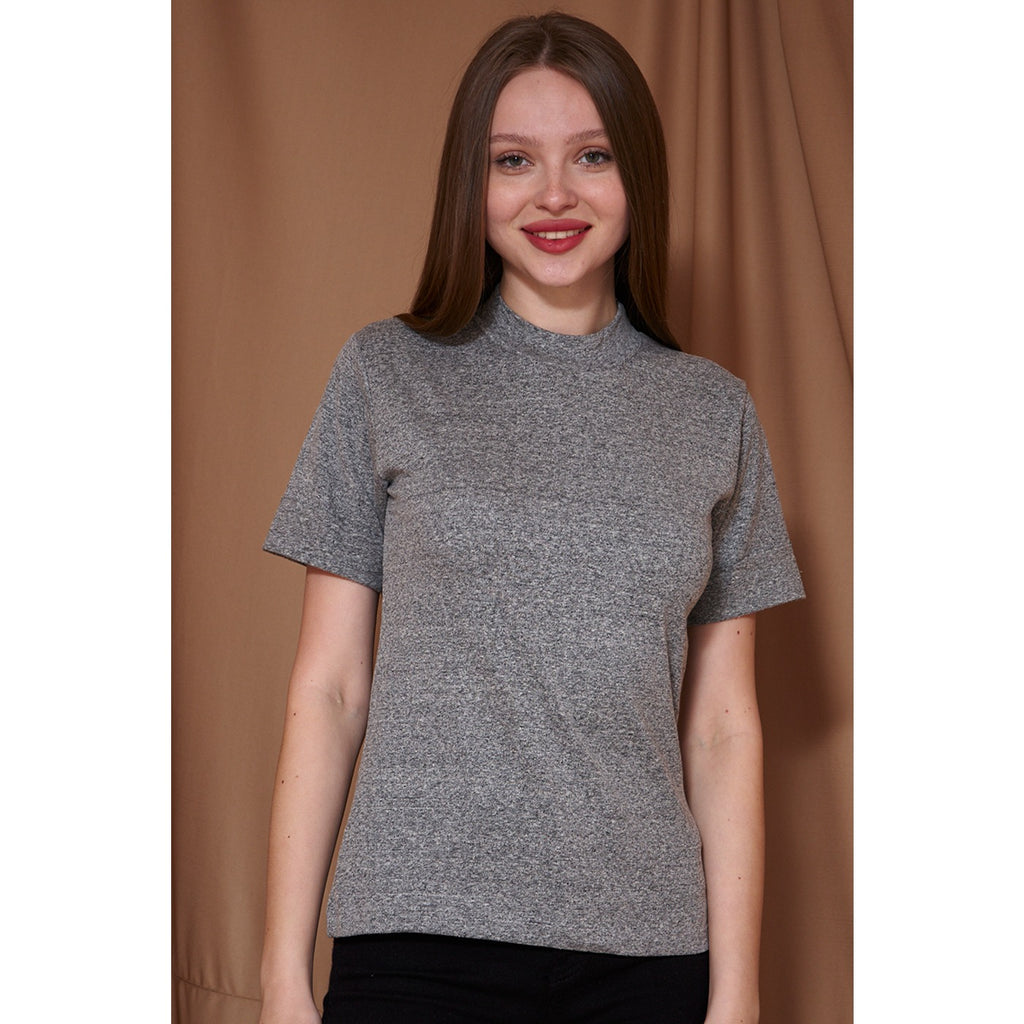 Grey Melange Mock Neck Half Sleeves | Montivo Pakistan