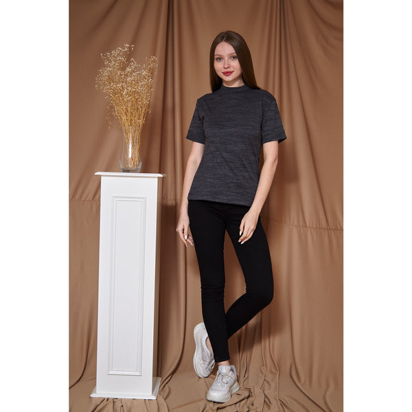 Black Melange Mock Neck Half Sleeves | Montivo Pakistan