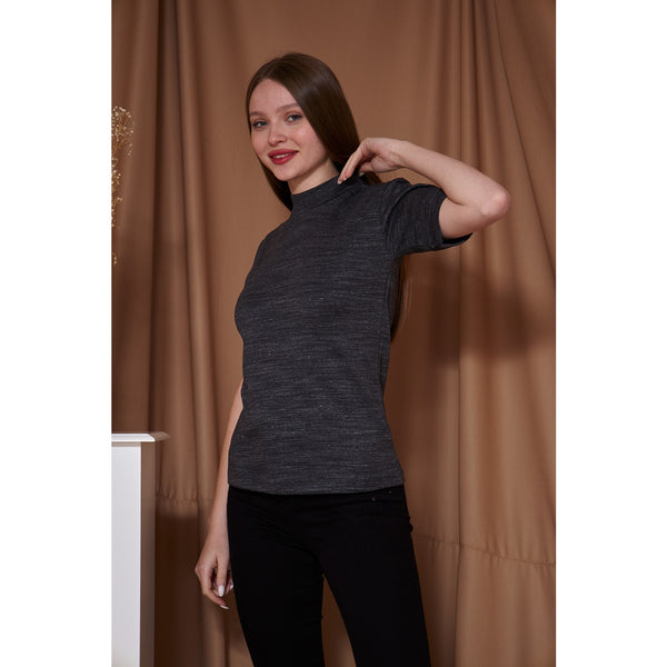 Black Melange Mock Neck Half Sleeves | Montivo Pakistan