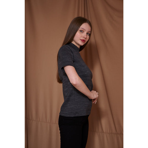 Black Melange Mock Neck Half Sleeves | Montivo Pakistan