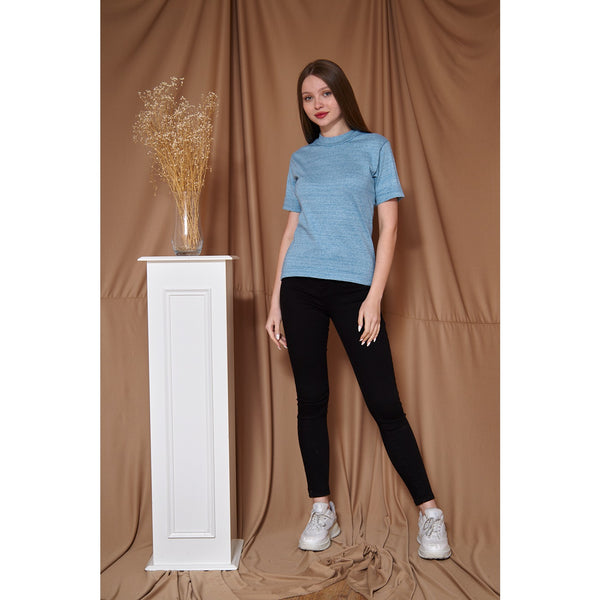 Light Blue Melange Mock Neck Half Sleeves | Montivo Pakistan