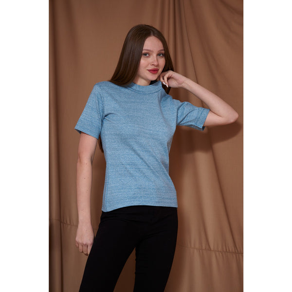 Light Blue Melange Mock Neck Half Sleeves | Montivo Pakistan