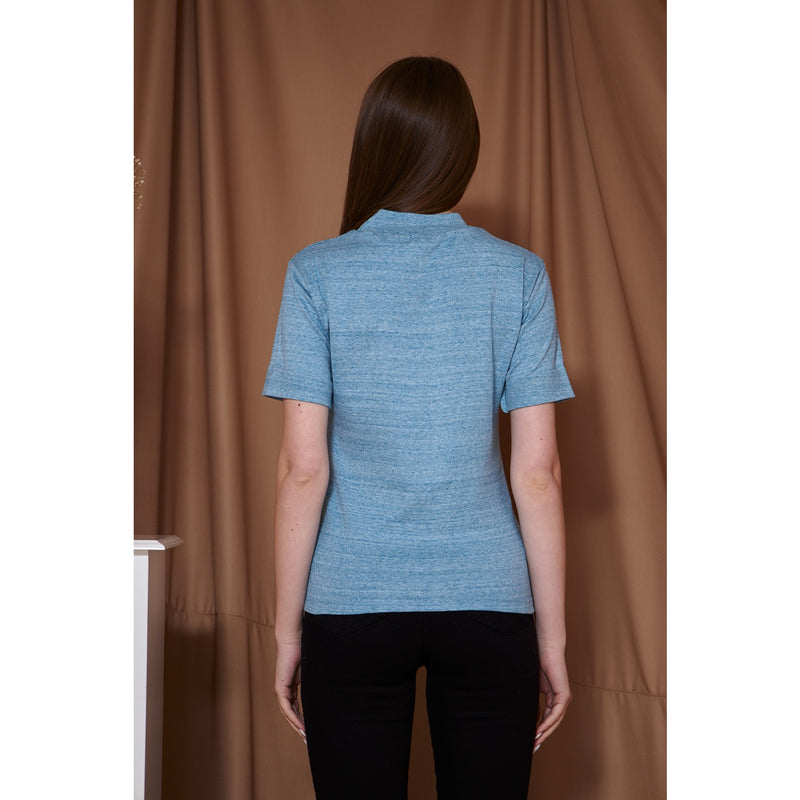 Light Blue Melange Mock Neck Half Sleeves | Montivo Pakistan