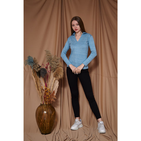 Light Blue Melange Polo Sweatshirt | Montivo Pakistan