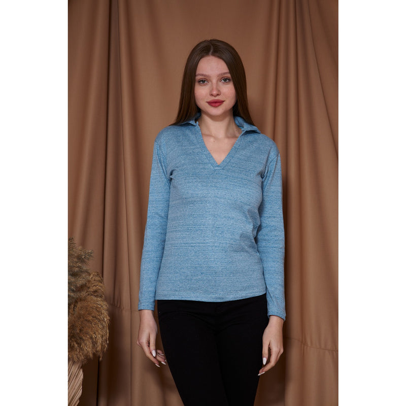 Light Blue Melange Polo Sweatshirt | Montivo Pakistan