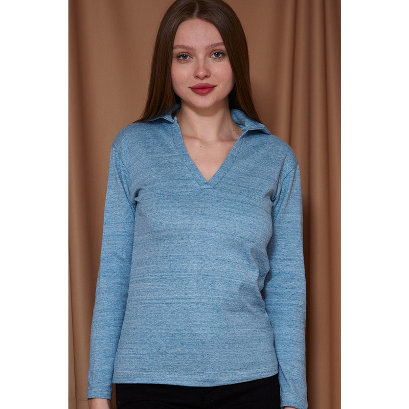 Light Blue Melange Polo Sweatshirt | Montivo Pakistan