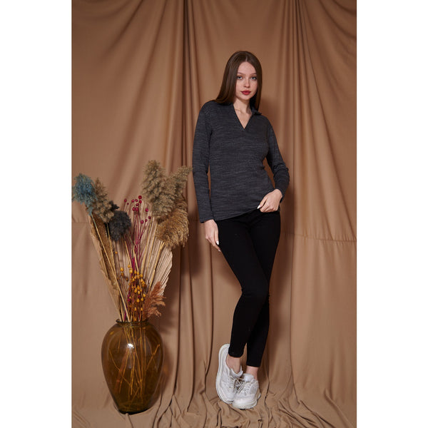 Charcoal Melange Polo Sweatshirt | Montivo Pakistan