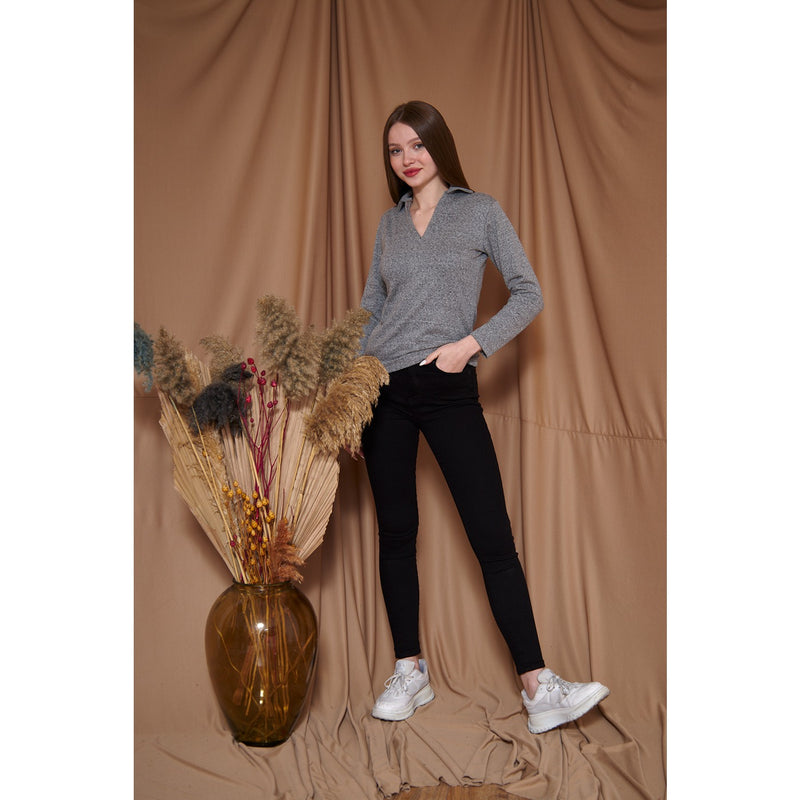 Grey Melange Polo Sweatshirt | Montivo Pakistan