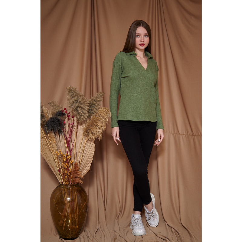 Light Green Melange Polo Sweatshirt | Montivo Pakistan