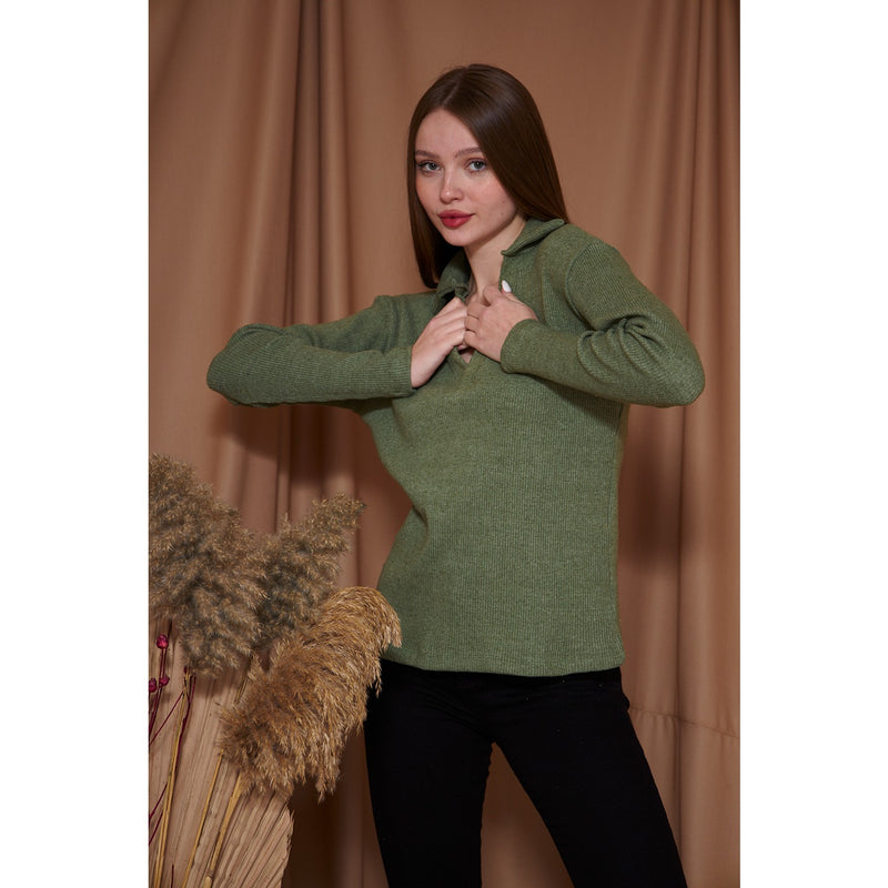 Light Green Melange Polo Sweatshirt | Montivo Pakistan