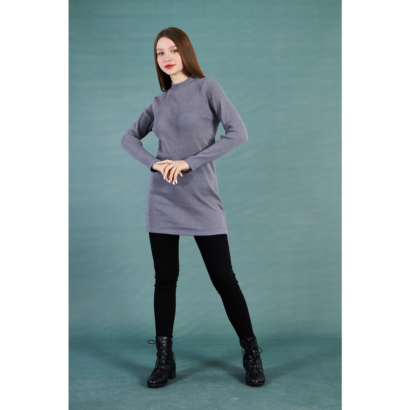Grey Ribbed Long Sweatshirt | Montivo Pakistan