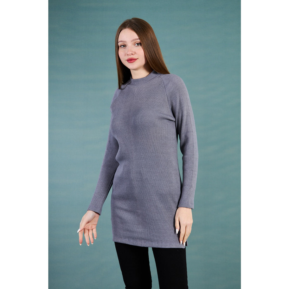 Grey Ribbed Long Sweatshirt | Montivo Pakistan