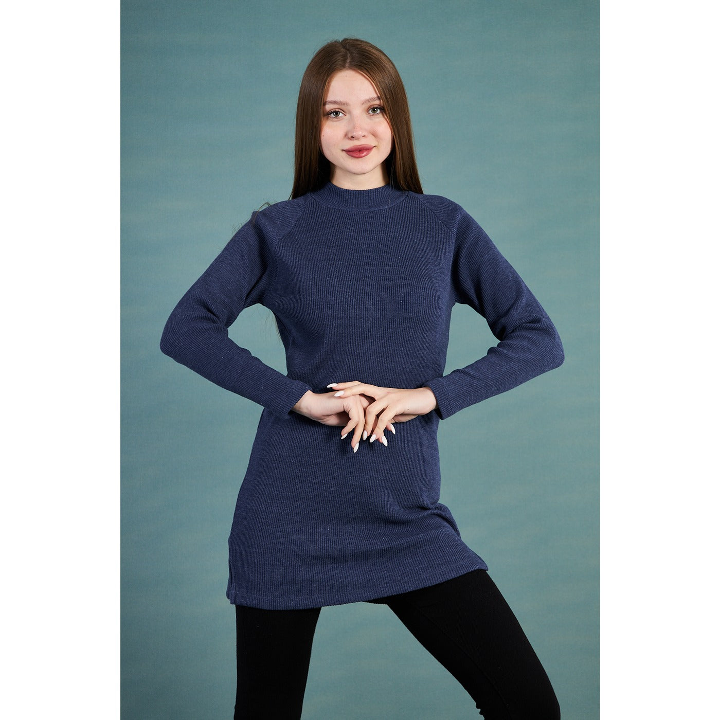 Navy Ribbed Long Sweatshirt | Montivo Pakistan