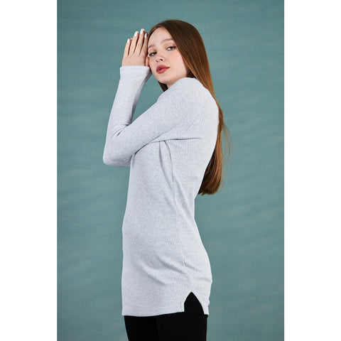 Light Grey Ribbed Long Sweatshirt | Montivo Pakistan