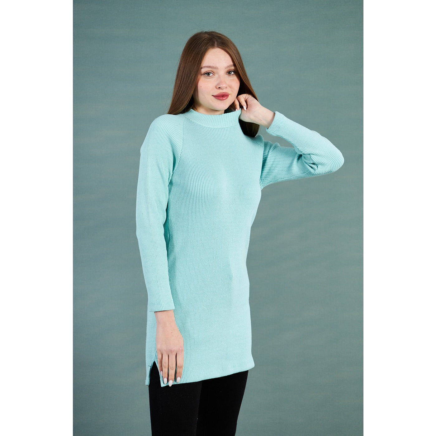 Aqua Ribbed Long Sweatshirt | Montivo Pakistan