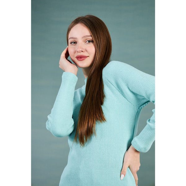 Aqua Ribbed Long Sweatshirt | Montivo Pakistan