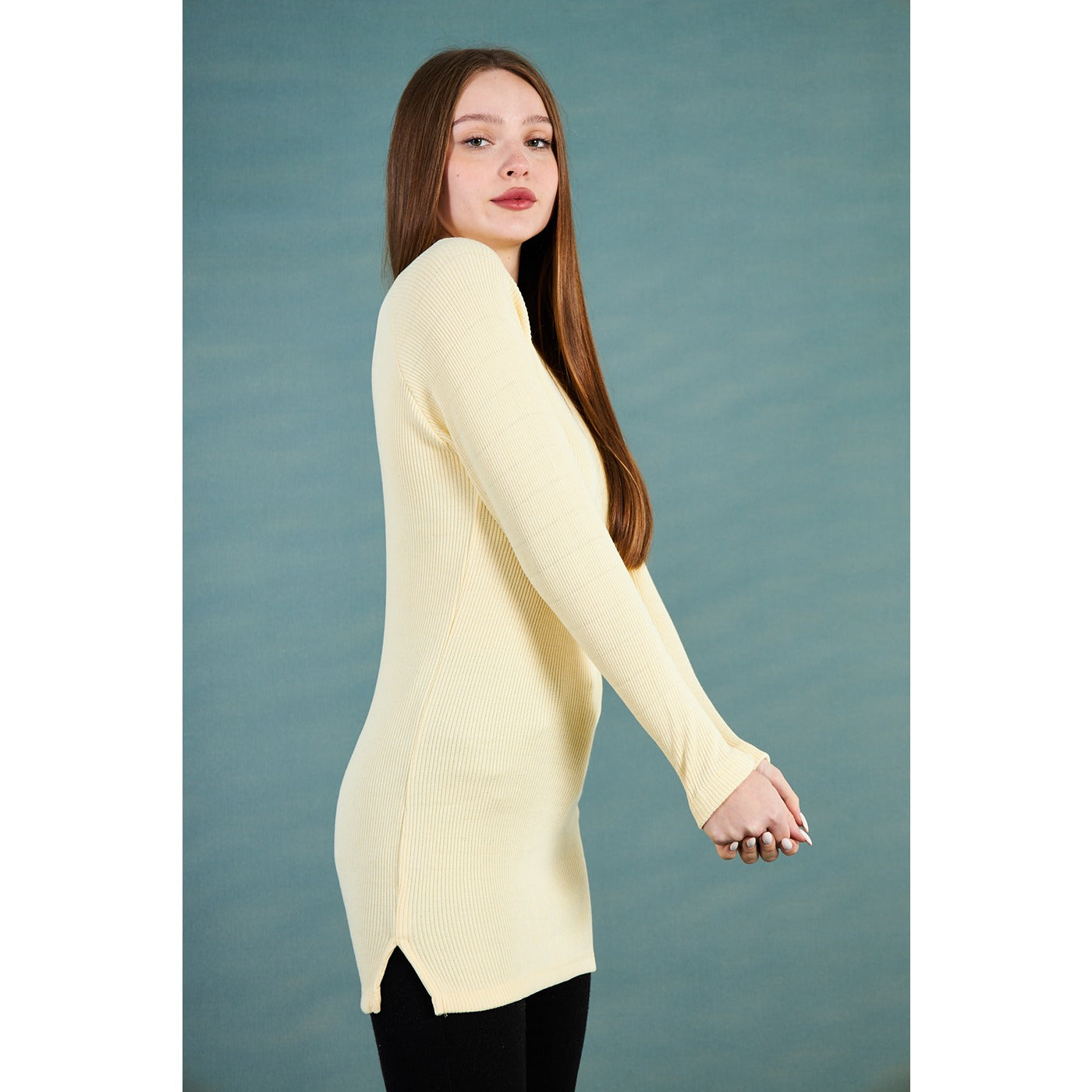 Lemon Ribbed Long Sweatshirt | Montivo Pakistan