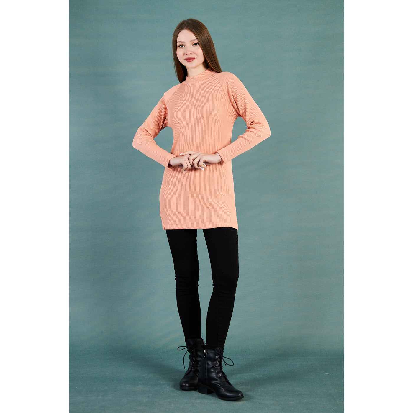Peach Ribbed Long Sweatshirt | Montivo Pakistan