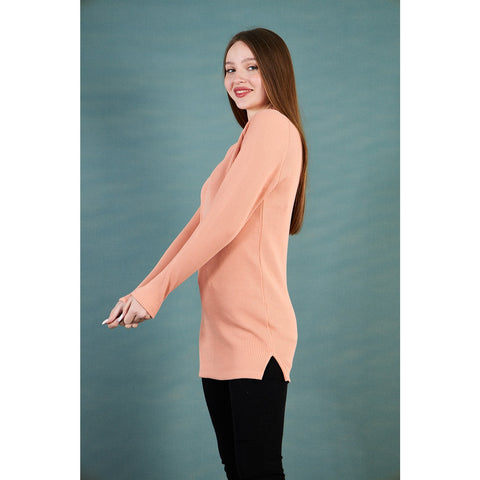 Peach Ribbed Long Sweatshirt | Montivo Pakistan