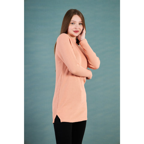 Peach Ribbed Long Sweatshirt | Montivo Pakistan