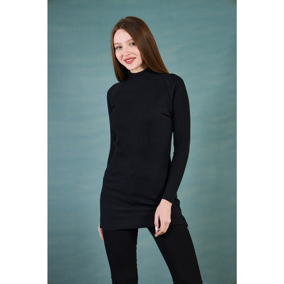 Black Ribbed Long Sweatshirt | Montivo Pakistan
