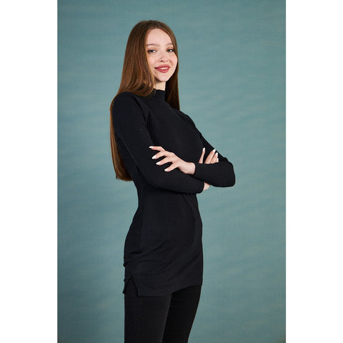 Black Ribbed Long Sweatshirt | Montivo Pakistan