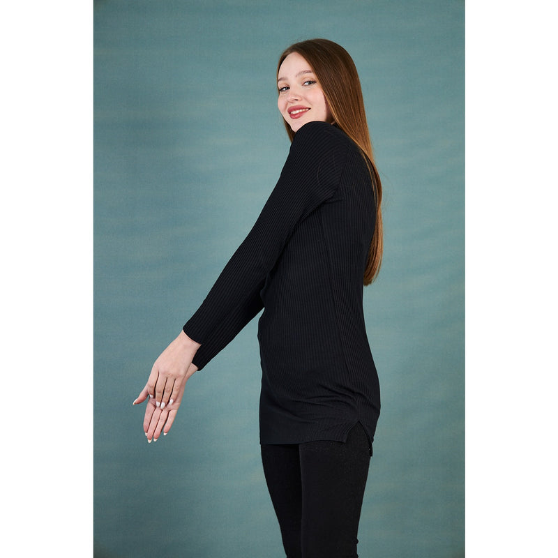 Black Ribbed Long Sweatshirt | Montivo Pakistan