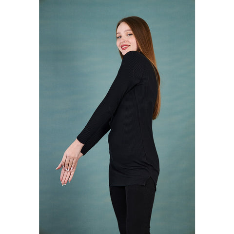 Black Ribbed Long Sweatshirt | Montivo Pakistan