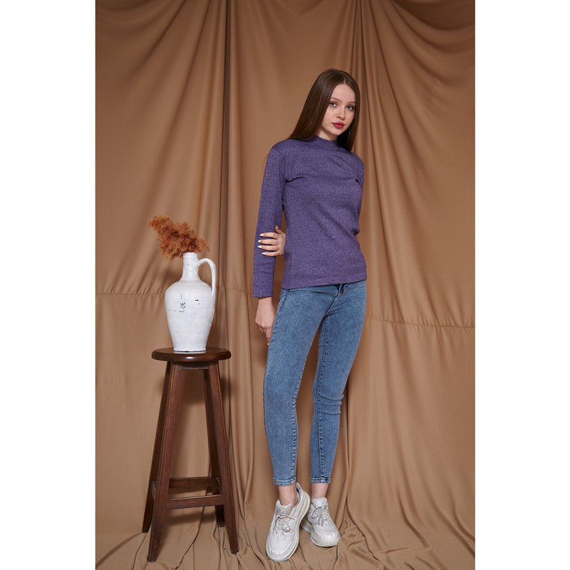 Purple Melange Mock neck Sweatshirt | Montivo Pakistan