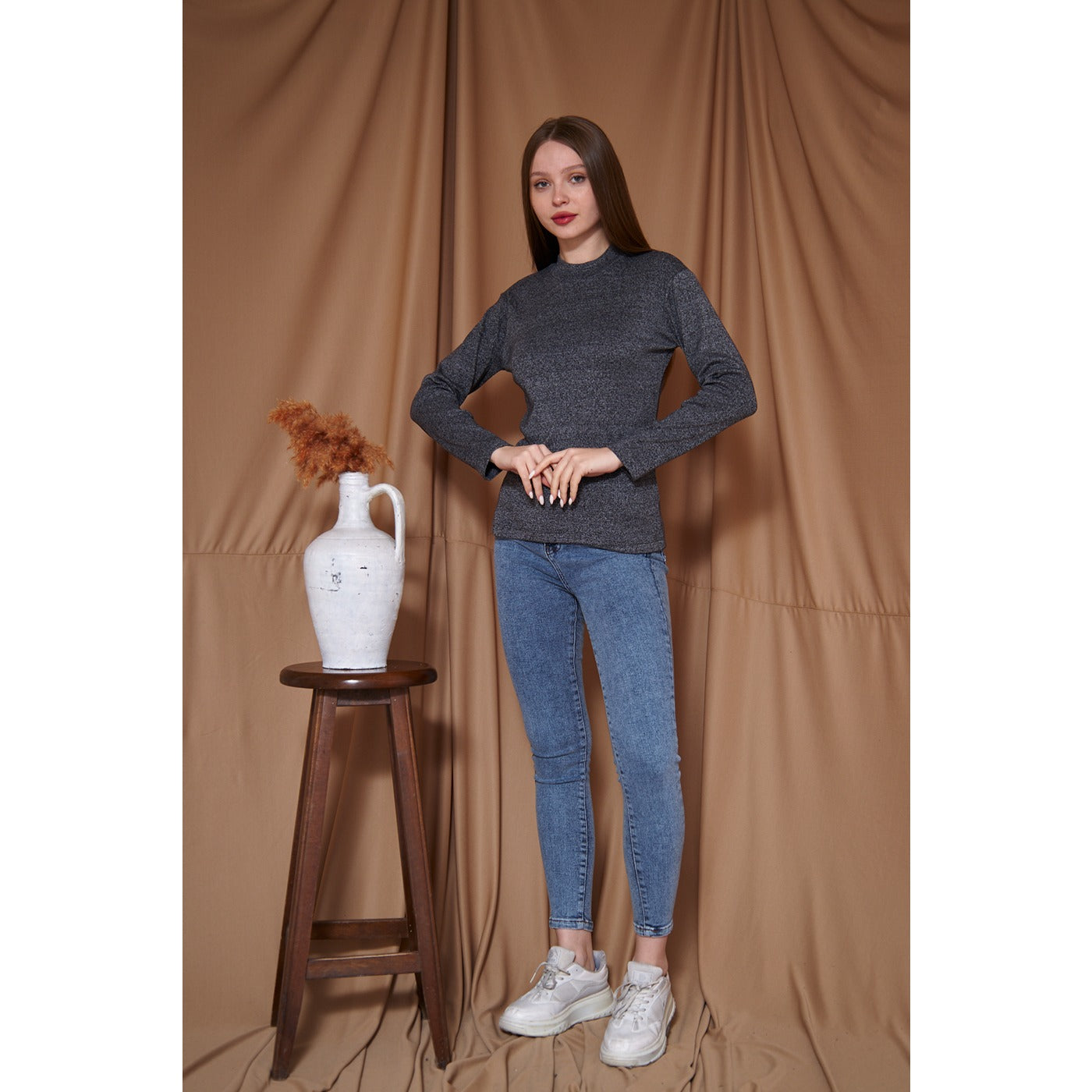 Charcoal Melange Mock neck Sweatshirt | Montivo Pakistan