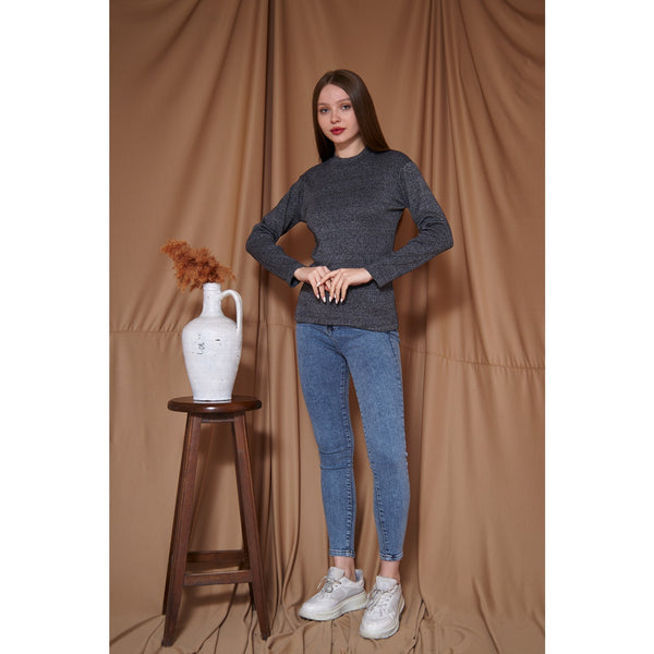 Charcoal Melange Mock neck Sweatshirt | Montivo Pakistan