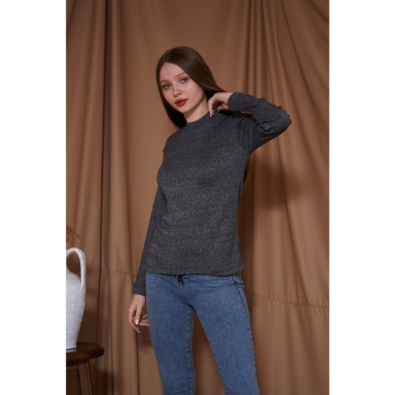 Charcoal Melange Mock neck Sweatshirt | Montivo Pakistan