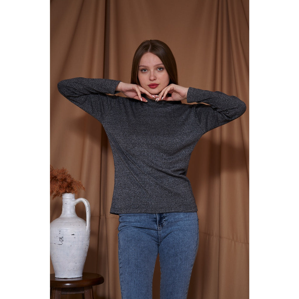 Charcoal Melange Mock neck Sweatshirt | Montivo Pakistan