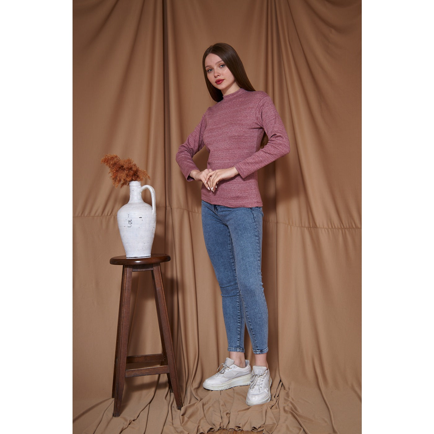 Rose Melange Mock neck Sweatshirt | Montivo Pakistan