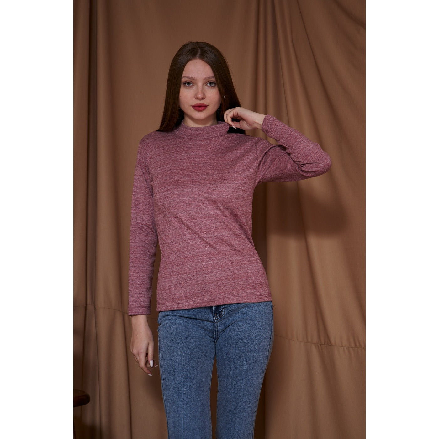 Rose Melange Mock neck Sweatshirt | Montivo Pakistan